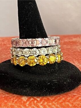 Sterling Silver Pink Square-Cut Moisssanite Eternity Ring Sz 9 Pink Only.